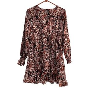 Cupshe Paisley Print Long Sleeve Ruffle Hem Mini Dress Womens XL